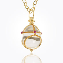 Load image into Gallery viewer, 18K Stupa Amulet with oval rock crystal, orange sapphire and ruby