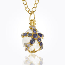 Load image into Gallery viewer, 18K Sea Star Amulet with oval rock crystal, tanzanite, Royal Blue Moonstone, blue sapphire and diamond