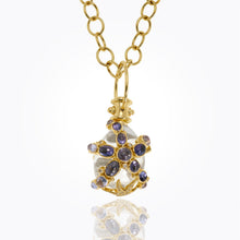Load image into Gallery viewer, 18K Sea Star Amulet with oval rock crystal, tanzanite, Royal Blue Moonstone, blue sapphire and diamond