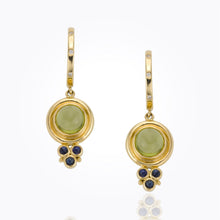 Load image into Gallery viewer, 18K Classic Cabochon Round Earrings with diamond and blue sapphire granulation