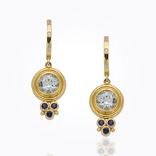 Load image into Gallery viewer, 18K Classic Cabochon Round Earrings with diamond and blue sapphire granulation