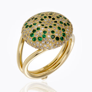18K Sea Biscuit Ring with tsavorite and diamond pavé