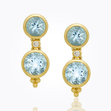 Load image into Gallery viewer, 18K Double Drop Earrings with faceted aquamarine and diamond