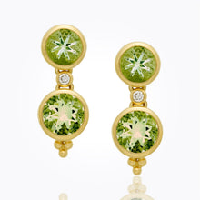 Load image into Gallery viewer, 18K Double Drop Earrings with faceted aquamarine and diamond