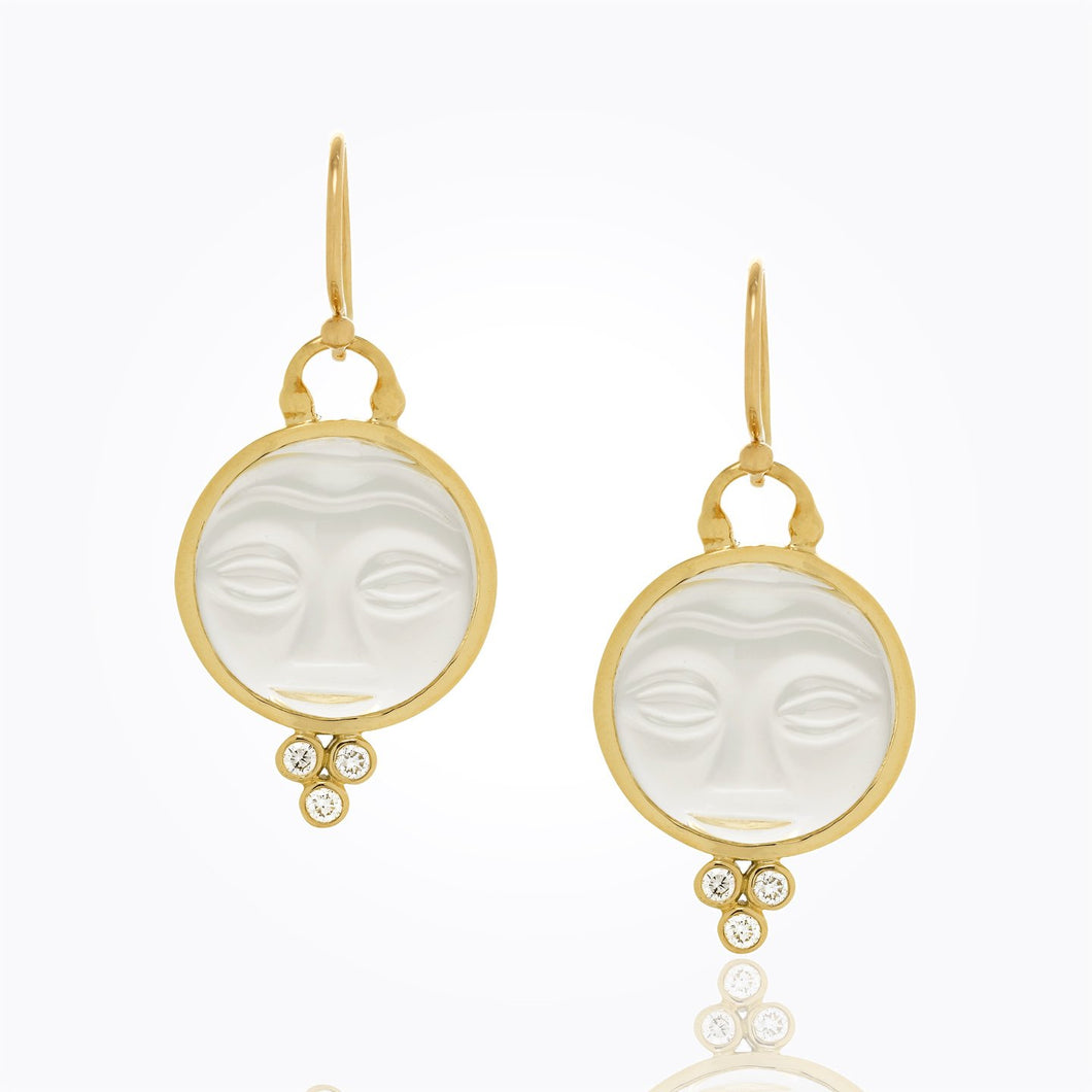 18K Moonface Earrings with rock crystal and diamond ganulation
