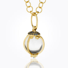 Load image into Gallery viewer, 18K Turtle Amulet with round rock crystal, blue sapphire, tanzanite, and diamond pave