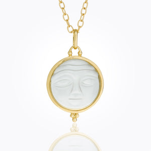 18K Moonface Pendant with carved rock crystal