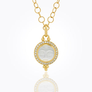 18K Moonface Pendant with carved rock crystal and diamond pave