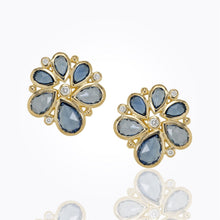 Load image into Gallery viewer, 18K Spiral Cluster Earrings with rose cut sapphire and diamond
