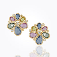 Load image into Gallery viewer, 18K Spiral Cluster Earrings with rose cut sapphire and diamond