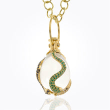 Load image into Gallery viewer, 18K Serpent Amulet with oval rock crystal, blue sapphire , tsavorite, and diamond pavé