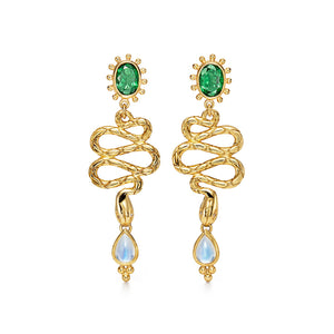 18K Serpent Drop Earrings with royal blue moonstone, tsavorite and diamond